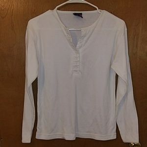 3/$10Women's long sleeved button top white t-shirt